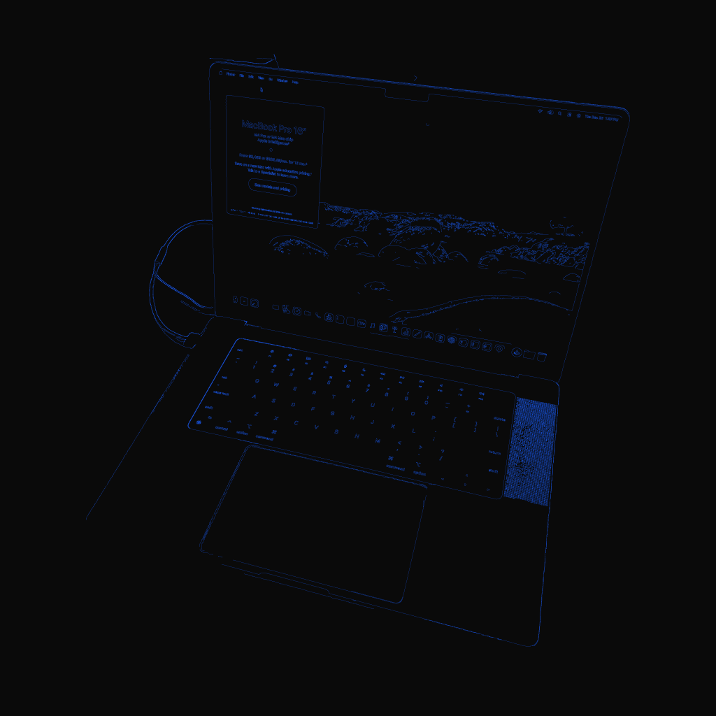 Stylized line drawing of the Apple MacBook Pro 16-inch, M4 Max (2024)