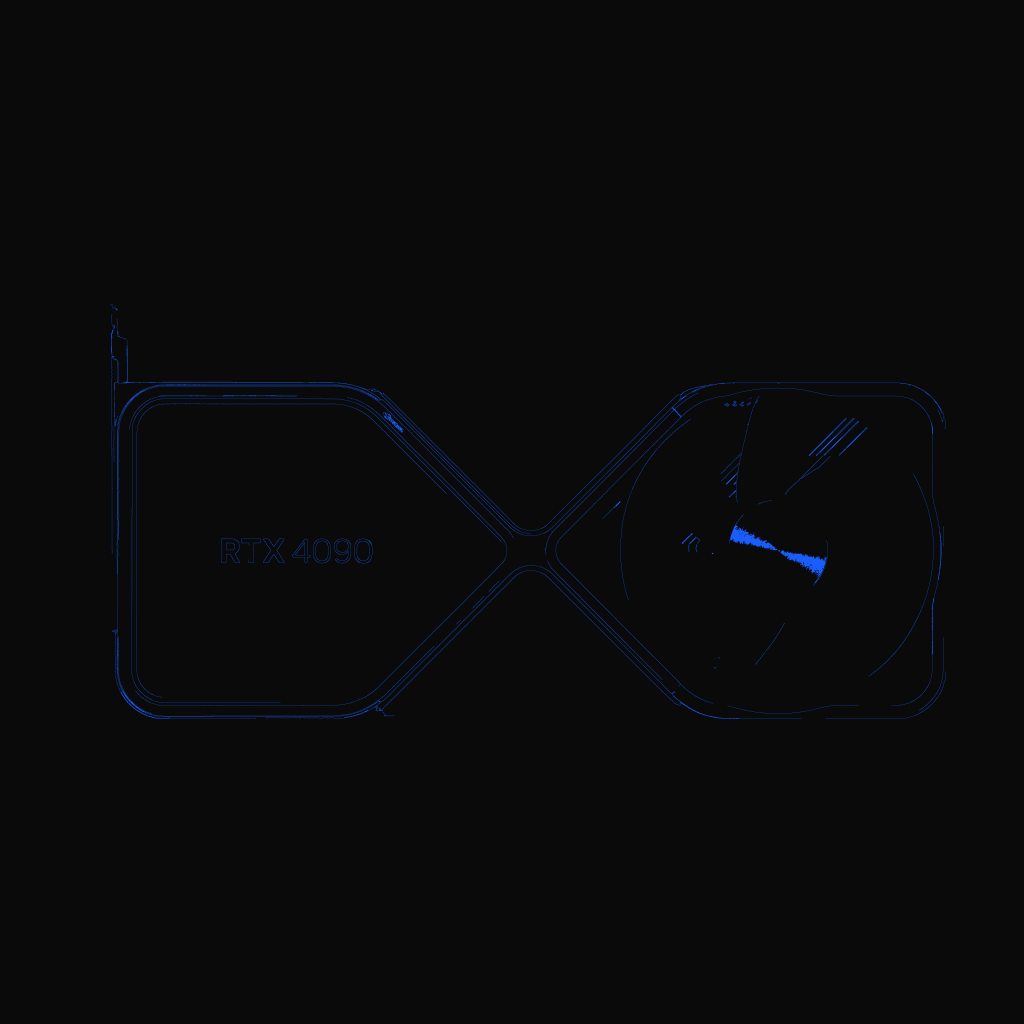 Stylized line drawing of the NVIDIA GeForce RTX 4090 Founders Edition